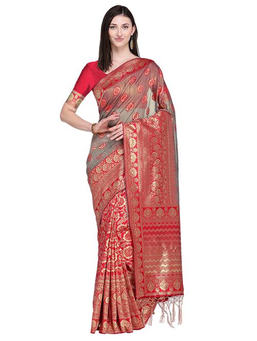 floral zari motif kanjivaram saree with blouse - 15709276 - Very Small Image - 1