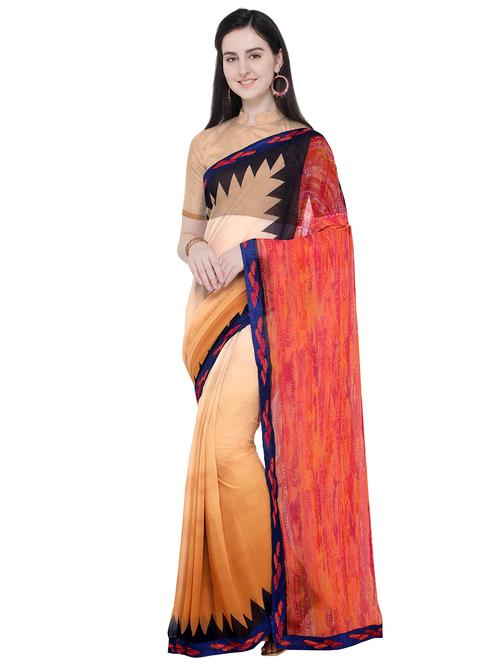 abstract bordered saree with blouse - 15709880 - Very Small Image - 1