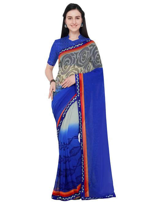 floral bordered saree with blouse - 15709882 - Very Small Image - 1