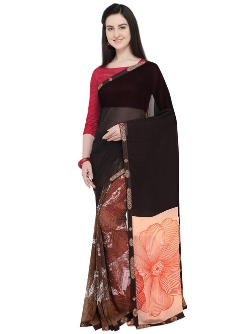 half & half bordered saree with blouse - 15709884 - Very Small Image - 1