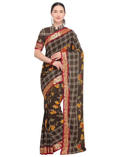 floral bordered saree with blouse - 15709926 - Very Small Image - 1