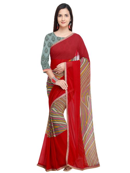 contrast printed saree with blouse - 15709931 - Very Small Image - 1
