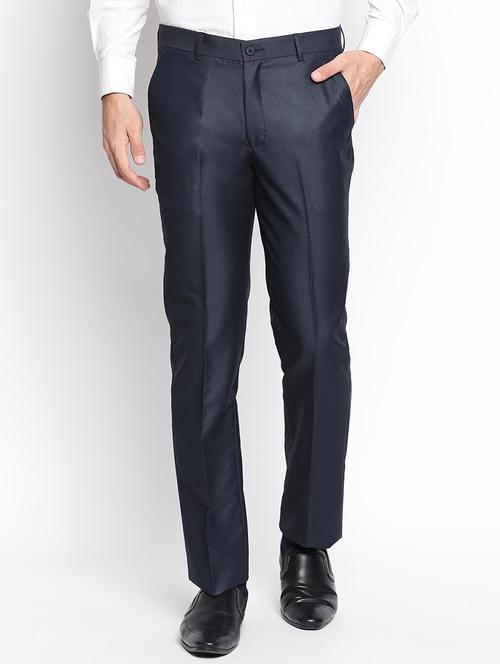navy blue polyester blend flat front formal trouser - 15710148 - Very Small Image - 1