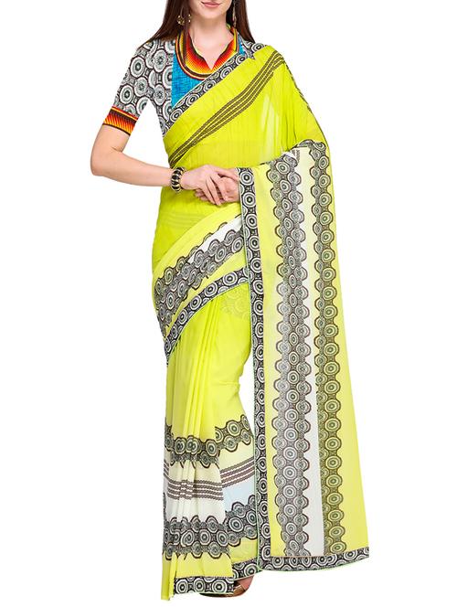 lime green printed saree with blouse - 15710157 - Very Small Image - 1