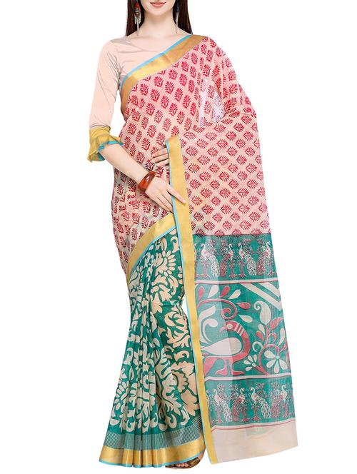 half & half printed saree with blouse - 15710166 - Very Small Image - 1