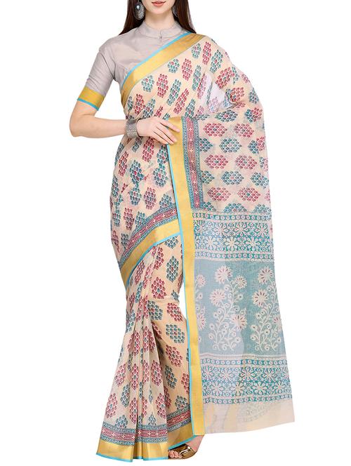 zari border printed saree with blouse - 15710175 - Very Small Image - 1