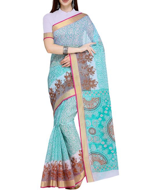floral border printed saree with blouse - 15710181 - Very Small Image - 1