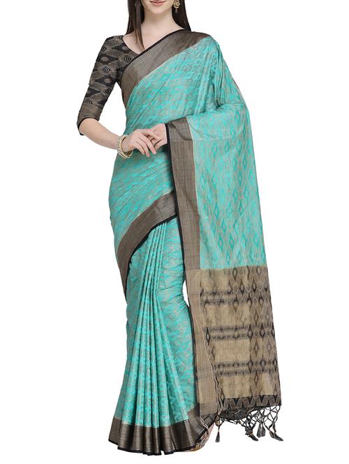 contrast zari border banarasi saree with blouse - 15710449 - Very Small Image - 1