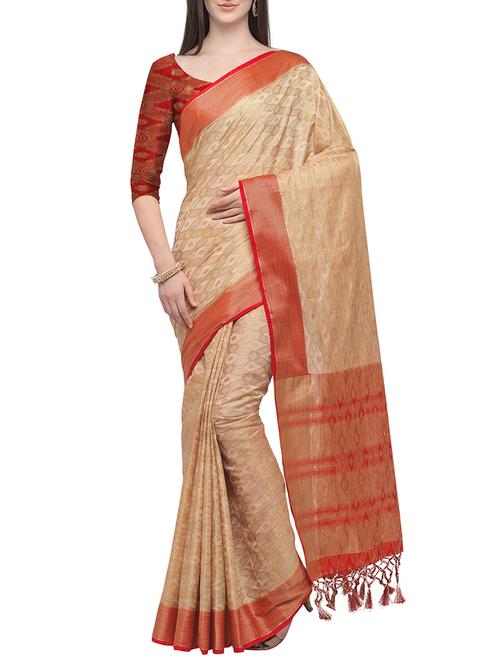 contrast zari border banarasi saree with blouse - 15710453 - Very Small Image - 1