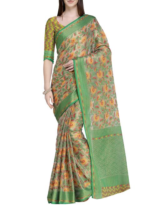 floral zari motif banarasi saree with blouse - 15710474 - Very Small Image - 1