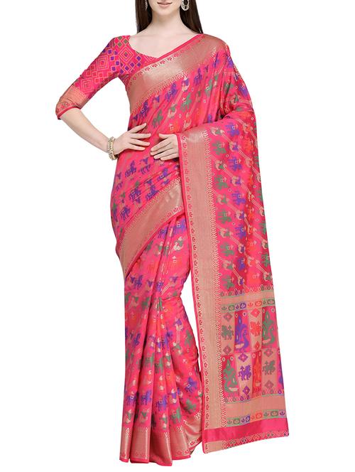 conversational zari motif banarasi saree with blouse - 15710475 - Very Small Image - 1