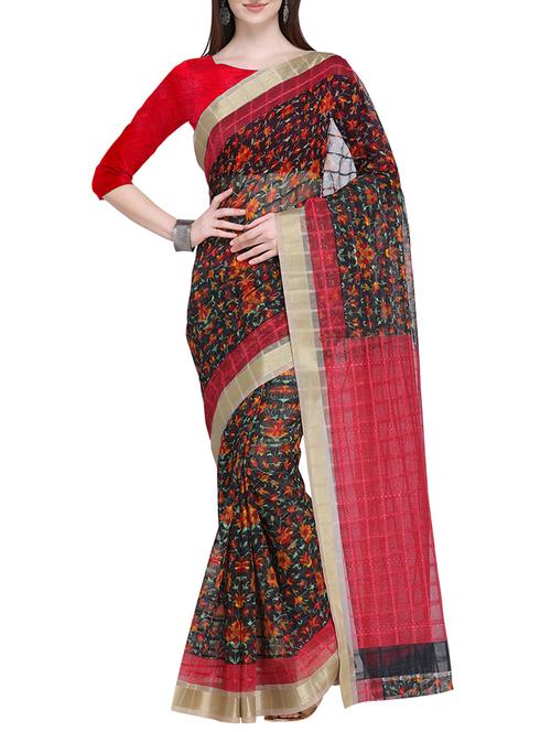 floral motif kota doria saree with blouse - 15710565 - Very Small Image - 1