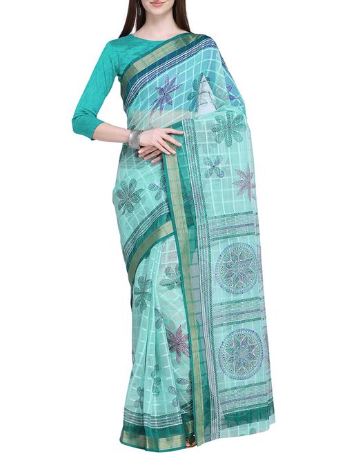 floral motif kota doria saree with blouse - 15710566 - Very Small Image - 1