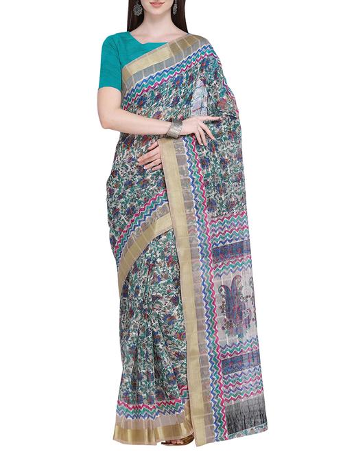 floral motif kota doria saree with blouse - 15710571 - Very Small Image - 1