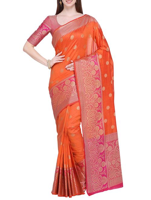 floral zari motif banarasi saree with blouse - 15710574 - Very Small Image - 1