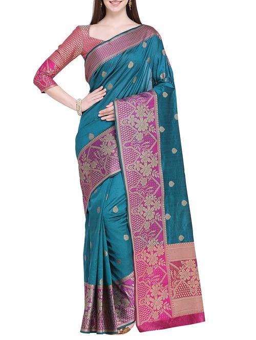 floral zari border banarasi saree with blouse - 15710576 - Very Small Image - 1