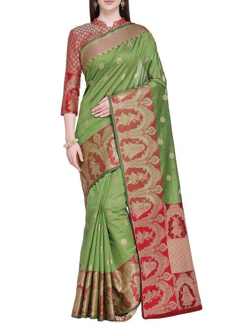 conversational zari border banarasi saree with blouse - 15710578 - Very Small Image - 1