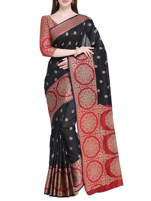 floral zari border banarasi saree with blouse - 15710579 - Very Small Image - 1