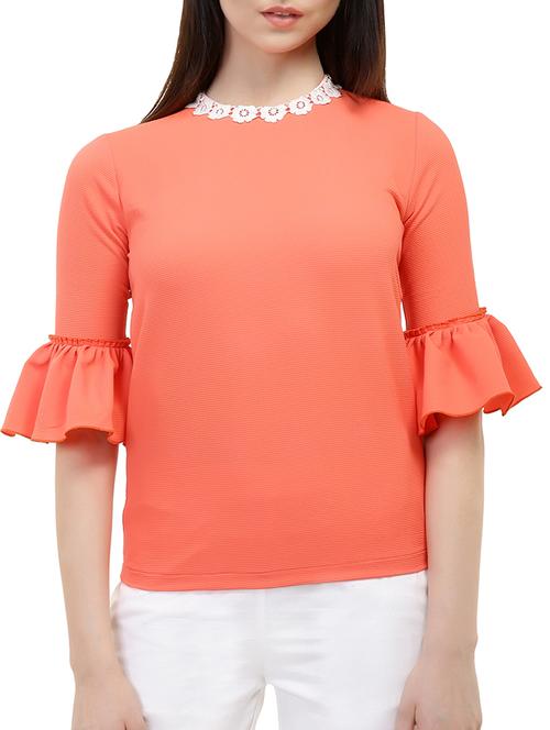 floral lace ruffled sleeve top - 15710657 - Very Small Image - 1
