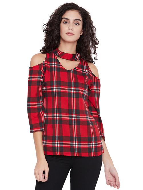 cold shoulder checkered top - 15711196 - Very Small Image - 1