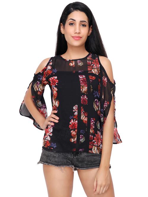cold shoulder floral top - 15711207 - Very Small Image - 1