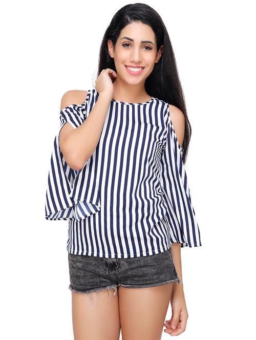 cold shoulder striped top - 15711210 - Very Small Image - 1