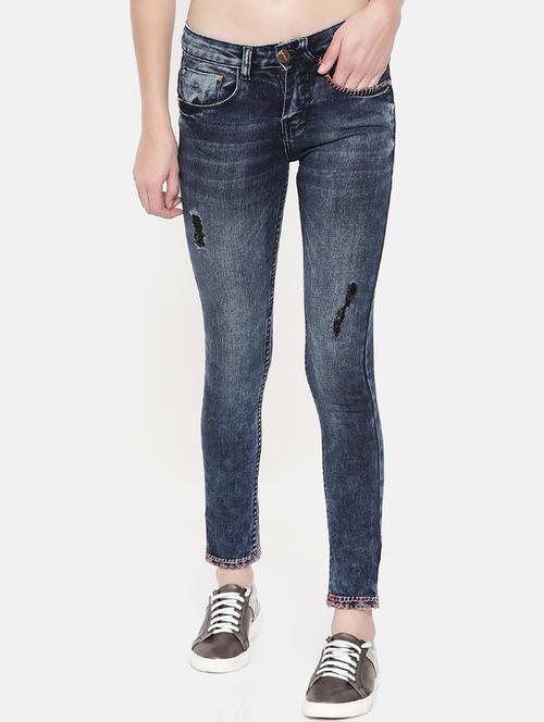distressed top stitching detail jeans - 15713261 - Very Small Image - 1