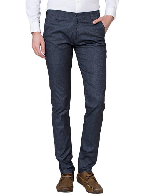 dark blue cotton flat front casual trouser - 15713852 - Very Small Image - 1