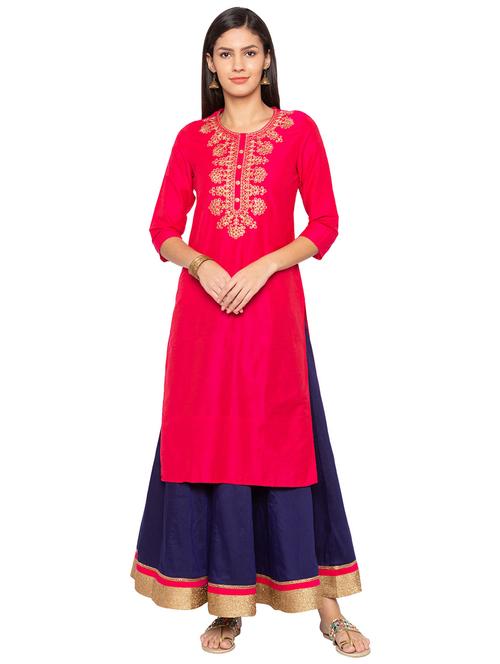 embroidered yoke straight kurta - 15717133 - Very Small Image - 1