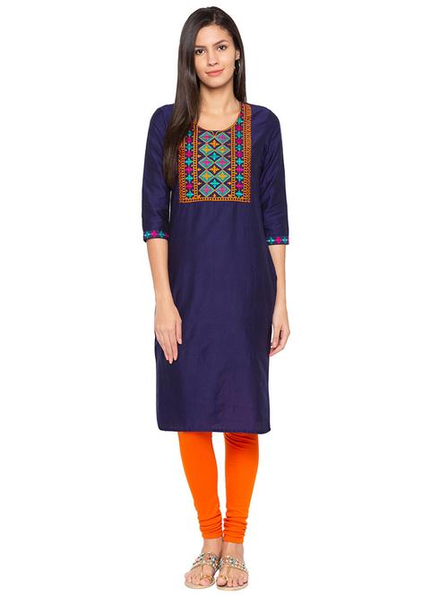 straight embroidered yoke kurta - 15717137 - Very Small Image - 1