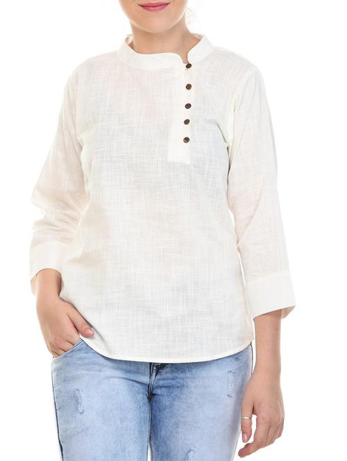 asymmetric button detail neck top - 15718710 - Very Small Image - 1