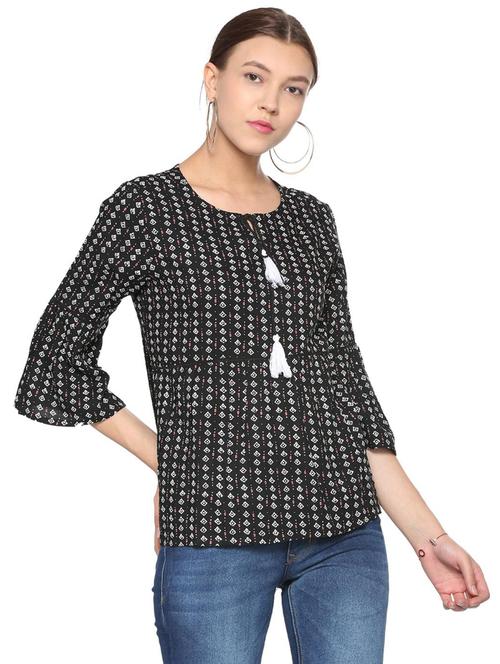tassel tie up bell sleeved top - 15719567 - Very Small Image - 1