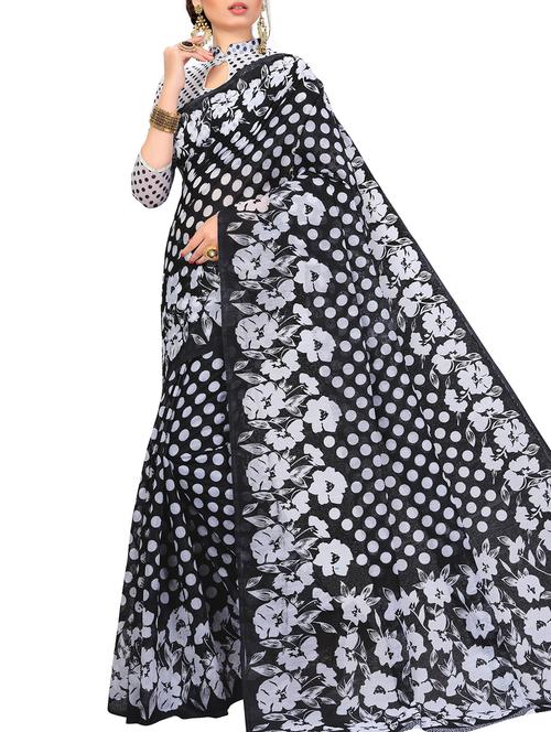 polka dots printed saree with blouse - 15720063 - Very Small Image - 1