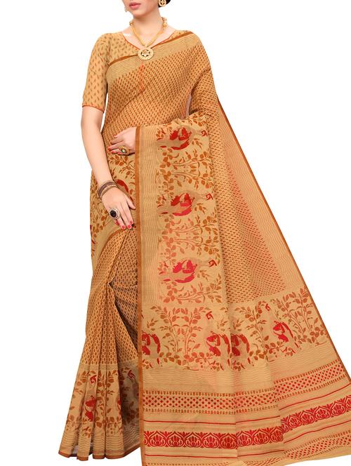polka dots printed saree with blouse - 15720066 - Very Small Image - 1