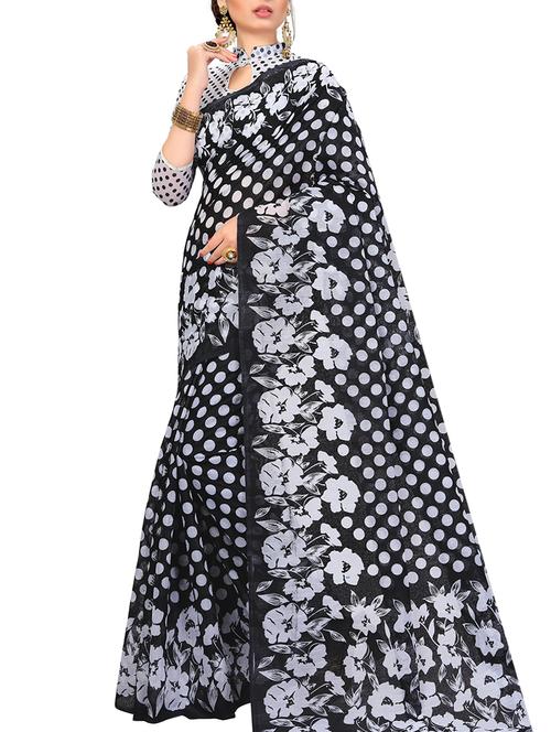 polka dots printed saree with blouse - 15720089 - Very Small Image - 1
