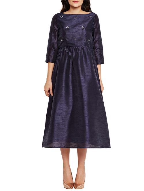 twilight blue embroidered a-line dress - 15720153 - Very Small Image - 1