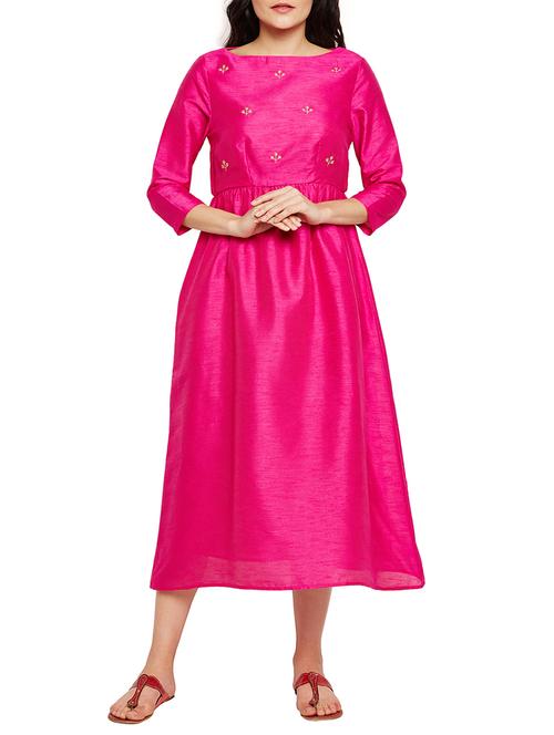 hot pink embroidered flared dress - 15720154 - Very Small Image - 1