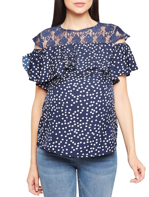 lace paneled ruffled detail maternity wear top - 15720155 - Very Small Image - 1