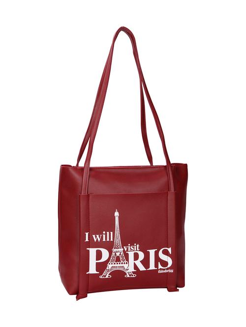 maroon leatherette (pu) regular tote - 15720317 - Very Small Image - 1