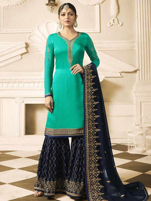 zari embroidered sharara suit - 15720457 - Very Small Image - 1