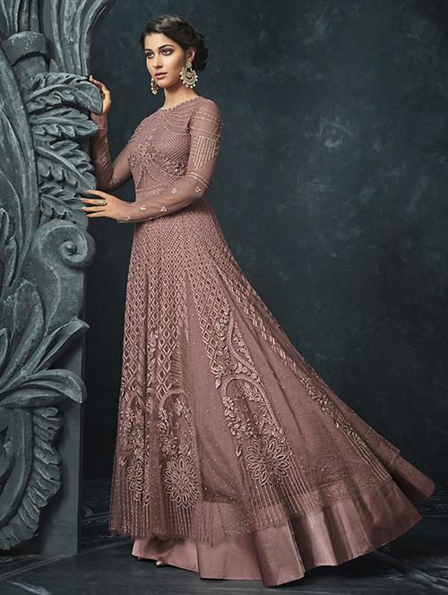 embroidered semi-stitched layered suit - 15720478 - Very Small Image - 1