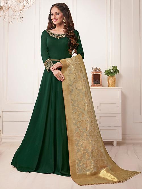 embroidered semi-stitched flared suit - 15720502 - Very Small Image - 1