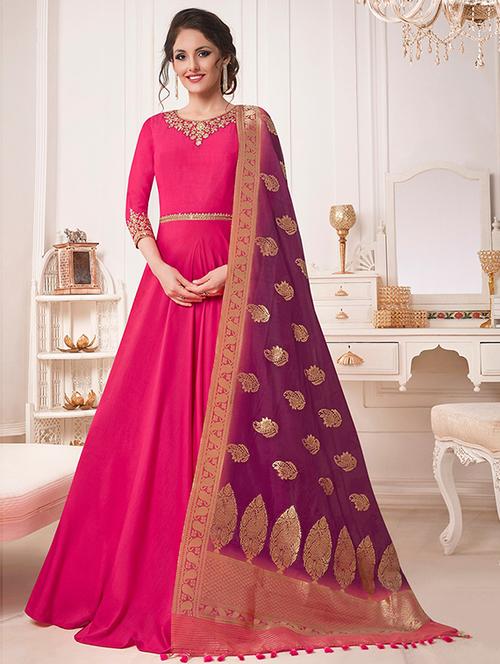 embroidered semi-stitched flared suit - 15720503 - Very Small Image - 1