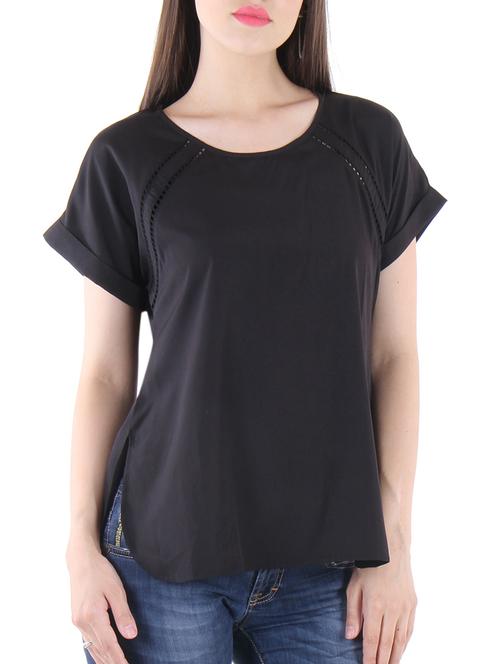 lace detail turn up sleeved top - 15720840 - Very Small Image - 1