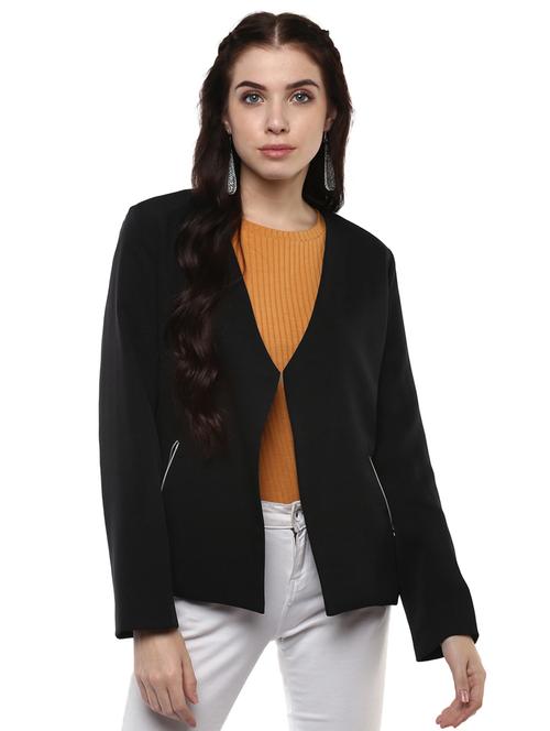 zip detail collarless shrug - 15720895 - Very Small Image - 1