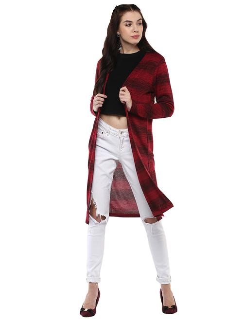 maroon striped long shrug - 15720919 - Very Small Image - 1