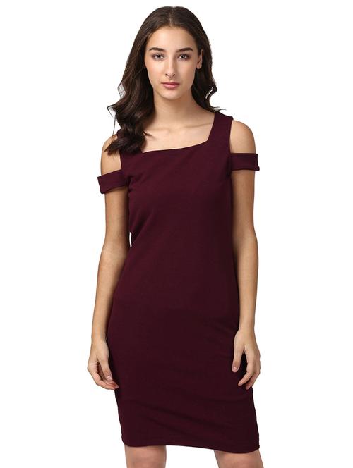 zipper closure cold shoulder sheath dress - 15720935 - Very Small Image - 1