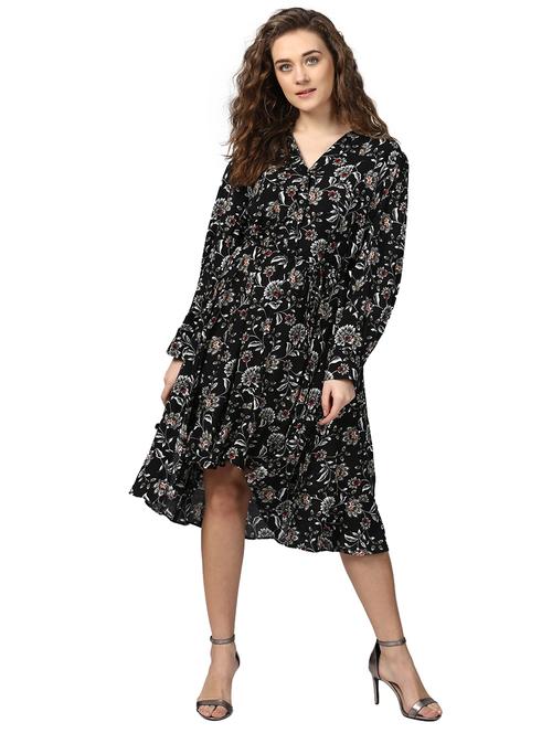long sleeved button detail asymmetric dress - 15720952 - Very Small Image - 1
