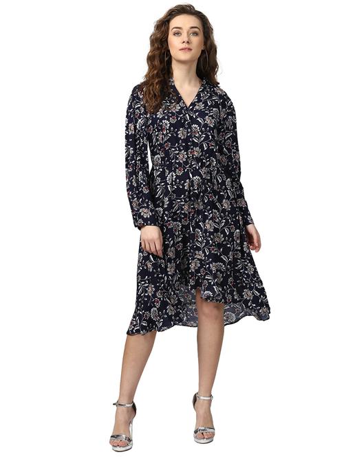 long sleeved button detail asymmetric dress - 15720953 - Very Small Image - 1