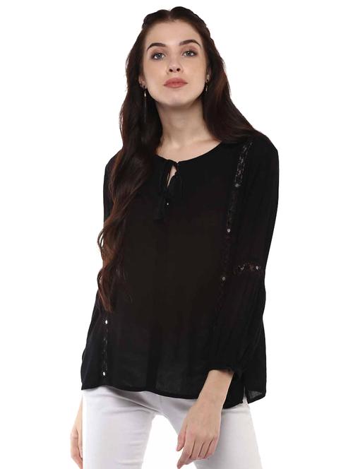 tie-up neck lace detail top - 15721068 - Very Small Image - 1